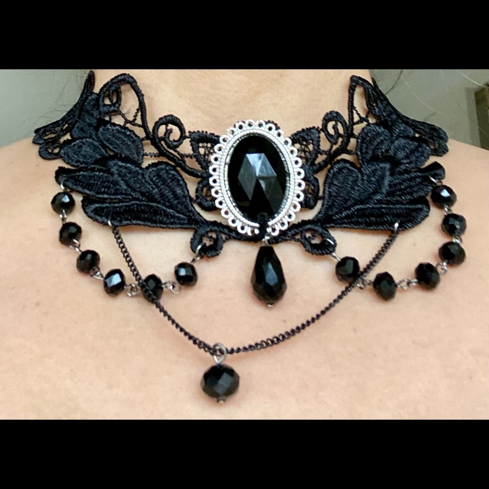 Black jeweled lace choker brand new . No tag